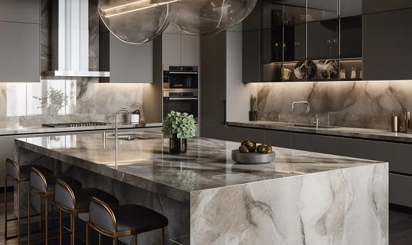 Marble stone kitchen backsplash in Singapoore. 