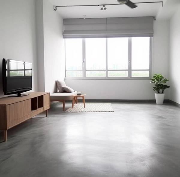 Cement screed flooring for living room in Singapore.
